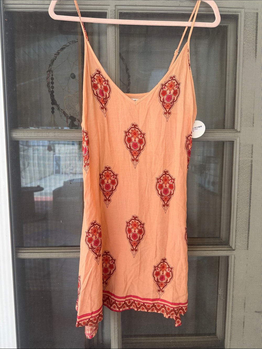 Arnhem Peach Embroidered Spaghetti Strap Slip Dress